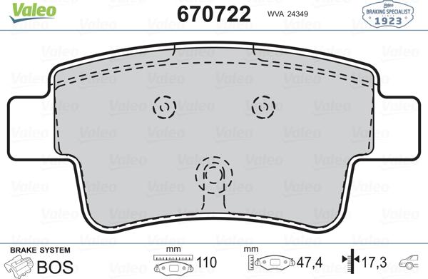 Valeo 670722 - Kit de plaquettes de frein, frein à disque cwaw.fr