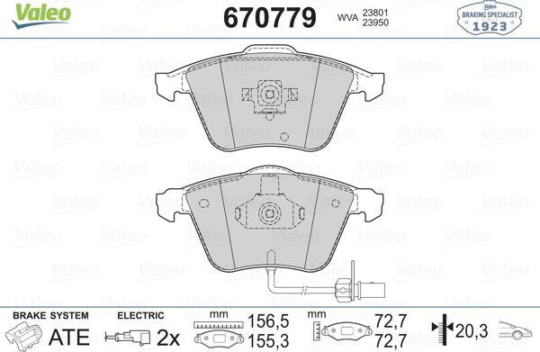 Valeo 670779 - Kit de plaquettes de frein, frein à disque cwaw.fr