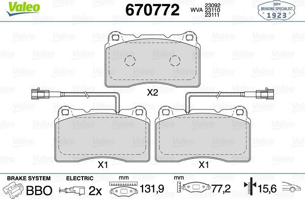 Valeo 670772 - Kit de plaquettes de frein, frein à disque cwaw.fr