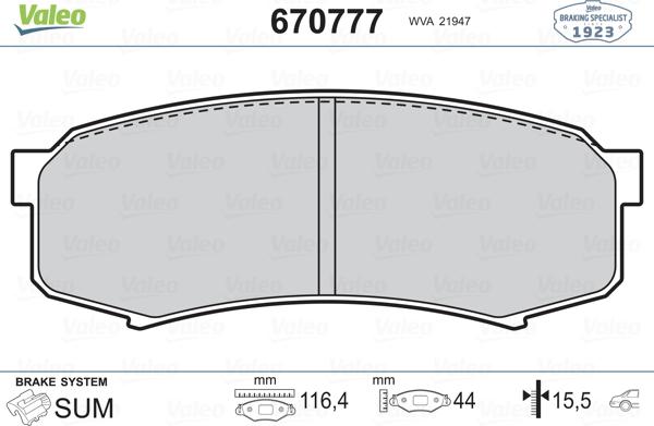 Valeo 670777 - Kit de plaquettes de frein, frein à disque cwaw.fr