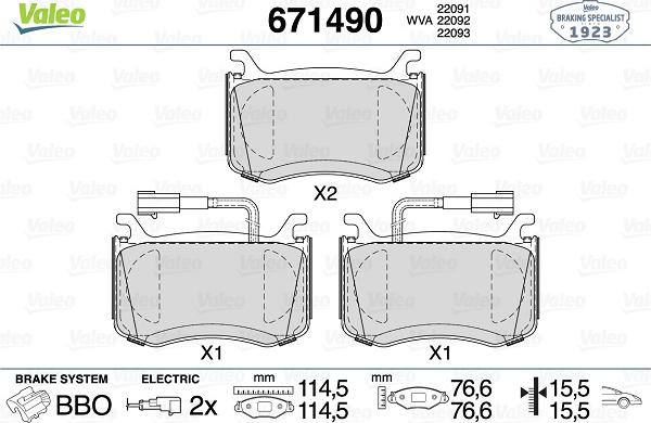 Valeo 671490 - Kit de plaquettes de frein, frein à disque cwaw.fr