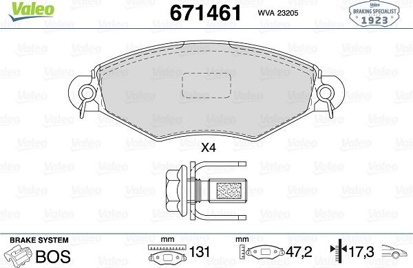 Valeo 671461 - Kit de plaquettes de frein, frein à disque cwaw.fr