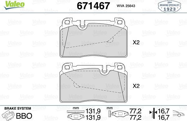 Valeo 671467 - Kit de plaquettes de frein, frein à disque cwaw.fr