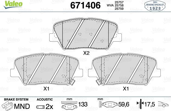 Valeo 671406 - Kit de plaquettes de frein, frein à disque cwaw.fr