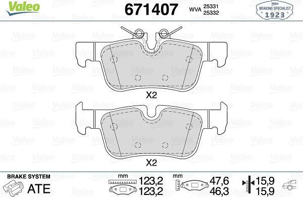 Valeo 671407 - Kit de plaquettes de frein, frein à disque cwaw.fr