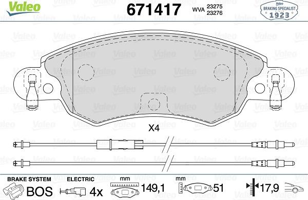 Valeo 671417 - Kit de plaquettes de frein, frein à disque cwaw.fr