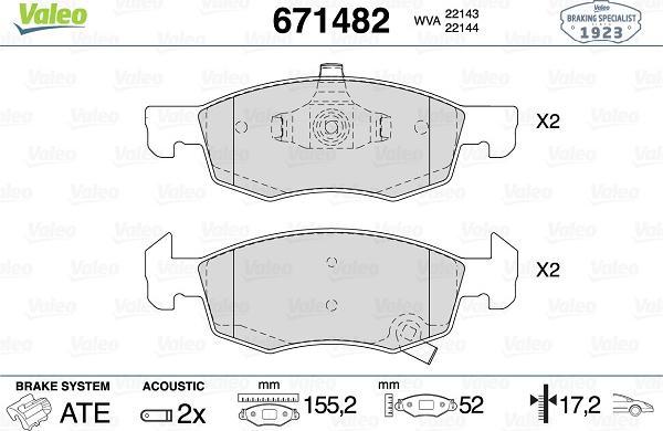 Valeo 671482 - Kit de plaquettes de frein, frein à disque cwaw.fr