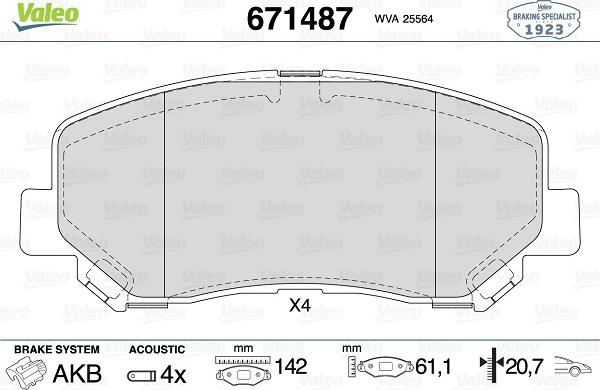 Valeo 671487 - Kit de plaquettes de frein, frein à disque cwaw.fr