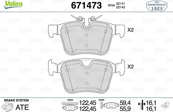 Valeo 671473 - Kit de plaquettes de frein, frein à disque cwaw.fr