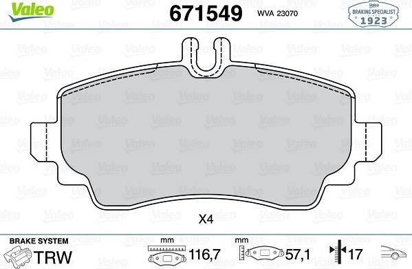 Valeo 671549 - Kit de plaquettes de frein, frein à disque cwaw.fr