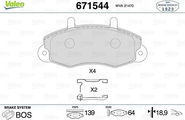 Valeo 671544 - Kit de plaquettes de frein, frein à disque cwaw.fr