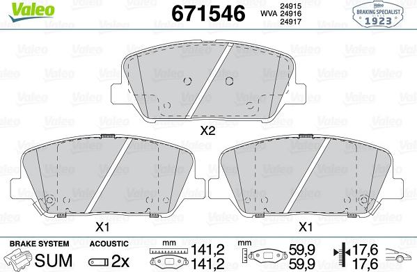 Valeo 671546 - Kit de plaquettes de frein, frein à disque cwaw.fr