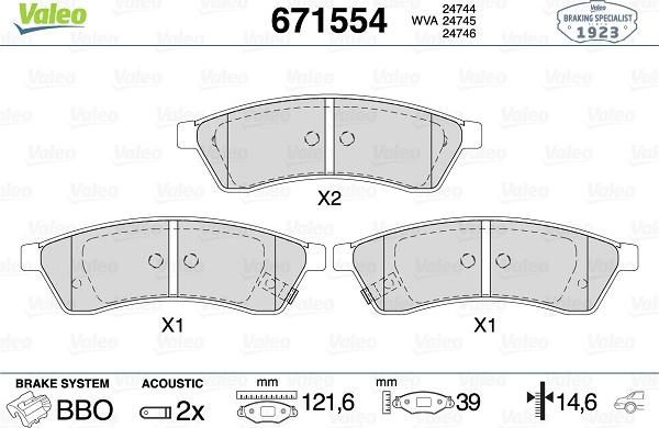 Valeo 671554 - Kit de plaquettes de frein, frein à disque cwaw.fr