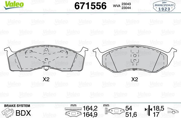 Valeo 671556 - Kit de plaquettes de frein, frein à disque cwaw.fr