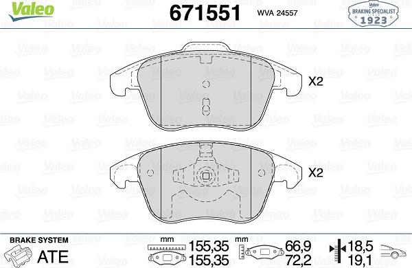 Valeo 671551 - Kit de plaquettes de frein, frein à disque cwaw.fr