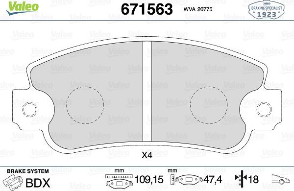 Valeo 671563 - Kit de plaquettes de frein, frein à disque cwaw.fr