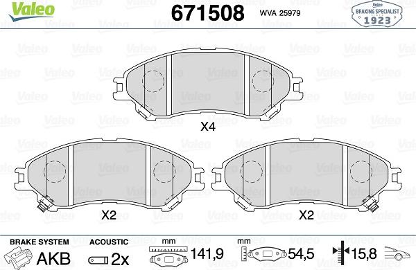 Valeo 671508 - Kit de plaquettes de frein, frein à disque cwaw.fr