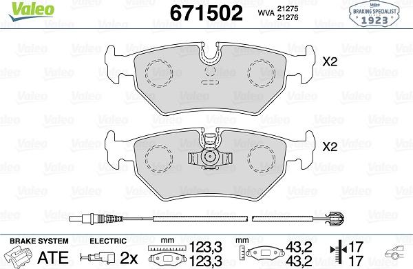 Valeo 671502 - Kit de plaquettes de frein, frein à disque cwaw.fr