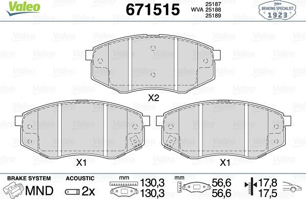 Valeo 671515 - Kit de plaquettes de frein, frein à disque cwaw.fr