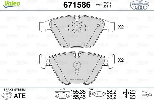 Valeo 671586 - Kit de plaquettes de frein, frein à disque cwaw.fr