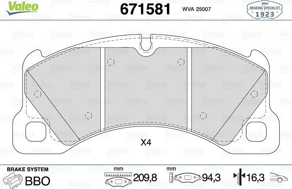 Valeo 671581 - Kit de plaquettes de frein, frein à disque cwaw.fr