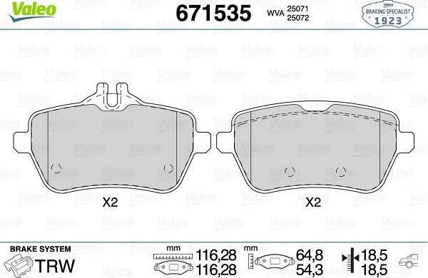 Valeo 671535 - Kit de plaquettes de frein, frein à disque cwaw.fr