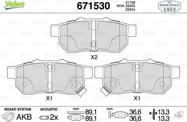 Valeo 671530 - Kit de plaquettes de frein, frein à disque cwaw.fr