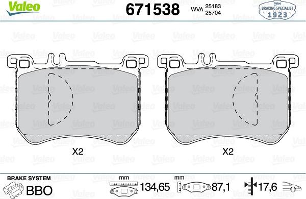 Valeo 671538 - Kit de plaquettes de frein, frein à disque cwaw.fr