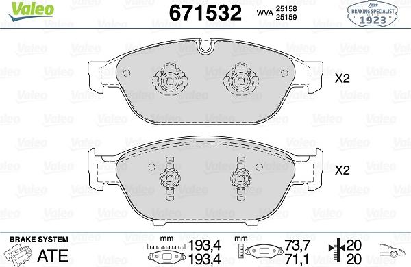 Valeo 671532 - Kit de plaquettes de frein, frein à disque cwaw.fr