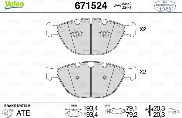 Valeo 671524 - Kit de plaquettes de frein, frein à disque cwaw.fr