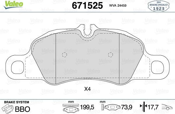 Valeo 671525 - Kit de plaquettes de frein, frein à disque cwaw.fr