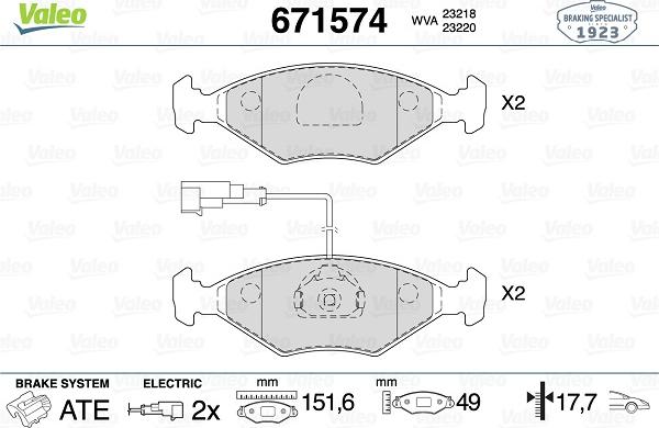 Valeo 671574 - Kit de plaquettes de frein, frein à disque cwaw.fr