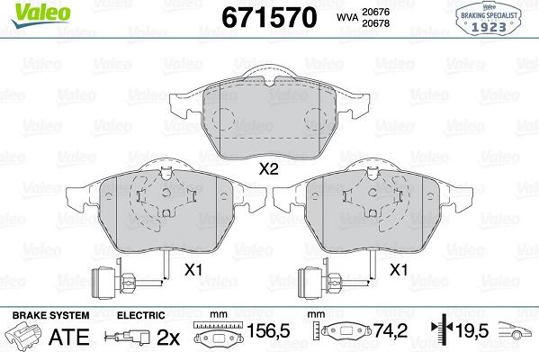 Valeo 671570 - Kit de plaquettes de frein, frein à disque cwaw.fr