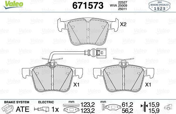 Valeo 671573 - Kit de plaquettes de frein, frein à disque cwaw.fr