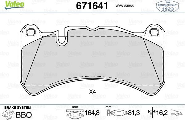 Valeo 671641 - Kit de plaquettes de frein, frein à disque cwaw.fr