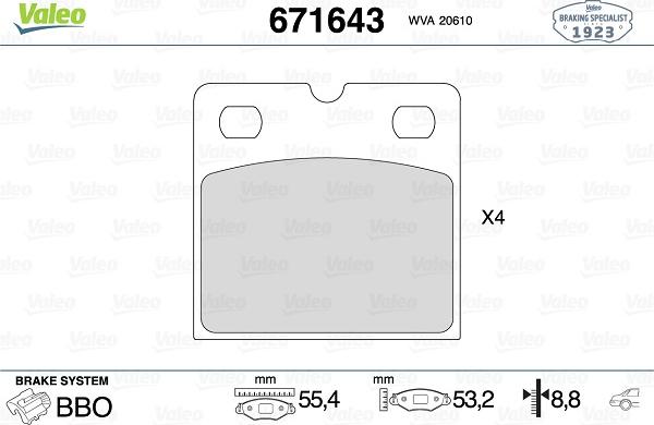 Valeo 671643 - Kit de plaquettes de frein, frein à disque cwaw.fr