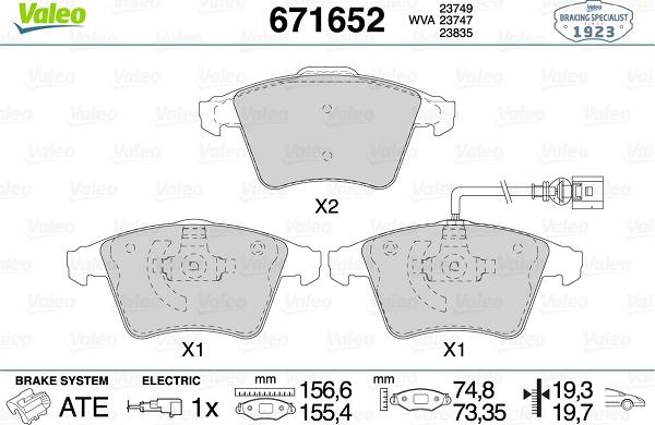 Valeo 671652 - Kit de plaquettes de frein, frein à disque cwaw.fr