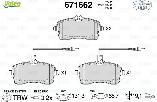 Valeo 671662 - Kit de plaquettes de frein, frein à disque cwaw.fr