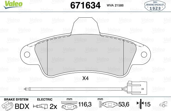 Valeo 671634 - Kit de plaquettes de frein, frein à disque cwaw.fr