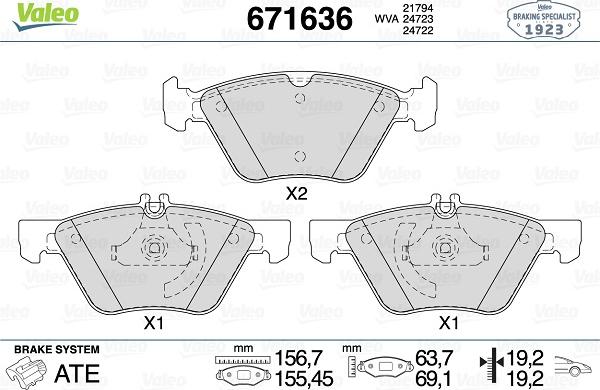 Valeo 671636 - Kit de plaquettes de frein, frein à disque cwaw.fr