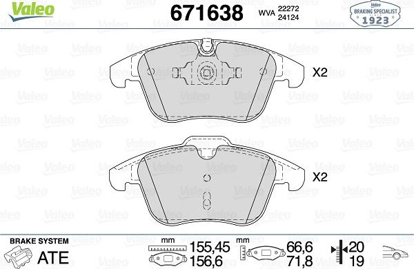 Valeo 671638 - Kit de plaquettes de frein, frein à disque cwaw.fr