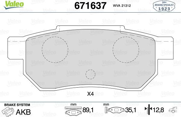 Valeo 671637 - Kit de plaquettes de frein, frein à disque cwaw.fr