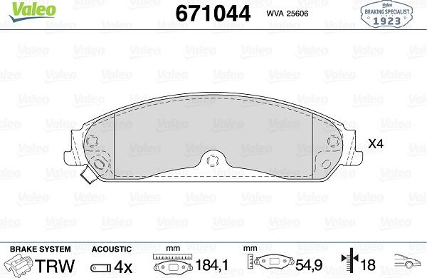 Valeo 671044 - Kit de plaquettes de frein, frein à disque cwaw.fr