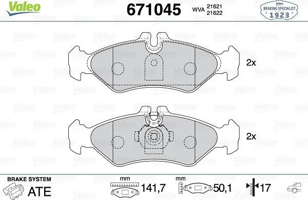 Valeo 671045 - Kit de plaquettes de frein, frein à disque cwaw.fr