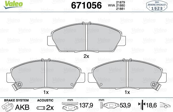 Valeo 671056 - Kit de plaquettes de frein, frein à disque cwaw.fr