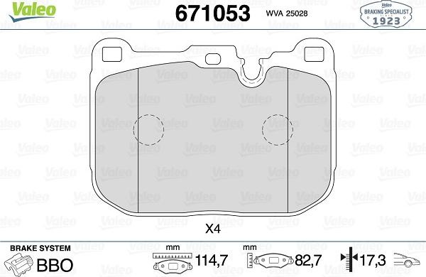 Valeo 671053 - Kit de plaquettes de frein, frein à disque cwaw.fr