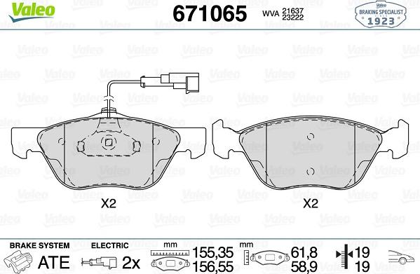 Valeo 671065 - Kit de plaquettes de frein, frein à disque cwaw.fr