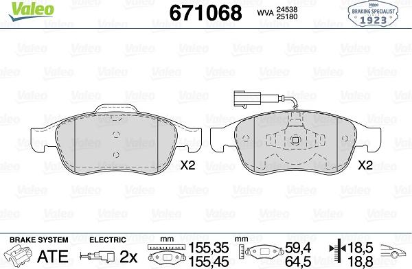 Valeo 671068 - Kit de plaquettes de frein, frein à disque cwaw.fr