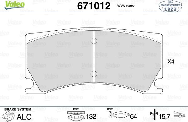 Valeo 671012 - Kit de plaquettes de frein, frein à disque cwaw.fr