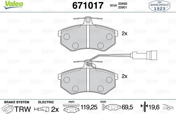 Valeo 671017 - Kit de plaquettes de frein, frein à disque cwaw.fr